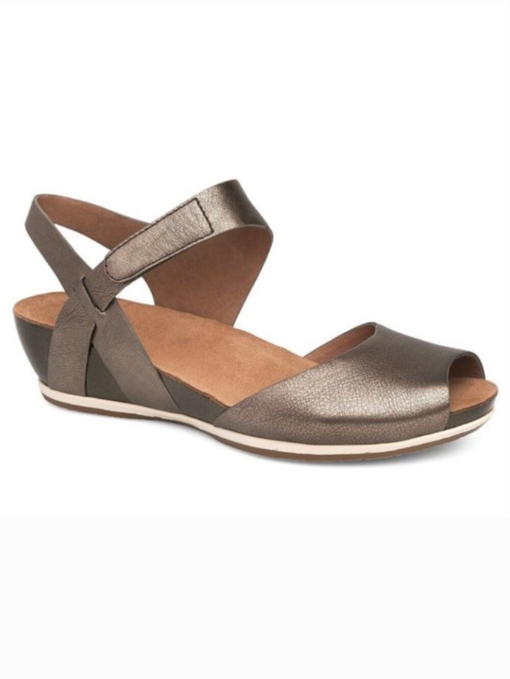 Dansko Vera Pewter Metallic Nappa Leather Wedge Sandals Sz 37